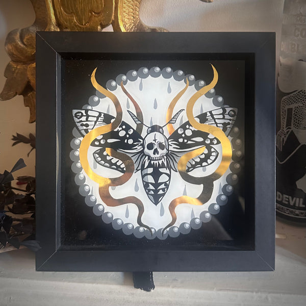 Death Hawk Moth- Glass gilded painting